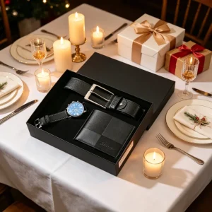 Holiday Birthday Gift Tie Wallet Belt Large Dial Watch Practical Simple Men’s Gift Set