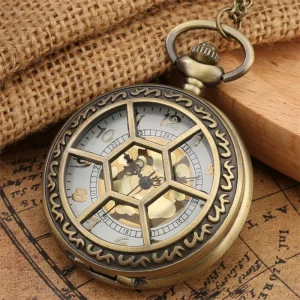 Hollow Case Vintage Steampunk Quartz Pocket Watch Zinc Alloy Chain Arabic Numerals Men’s Fashion Antique Pendant Gift Husband