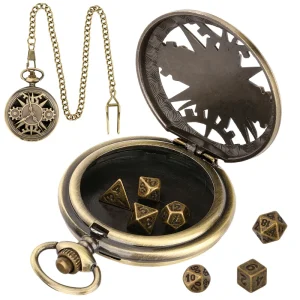 Hollow Gear Steampunk Pocket Watch Case Metal Micro Polyhedral Dice Set for DnD Dice D&D Dice Set for Party