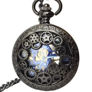 Hollow Manual Gear Watches Key Chain Retro Roman Mechanical Pocket Watch
