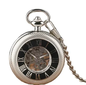 Hollow Manual Watch Key Chain Retro Roman Mechanical Pocket Watch