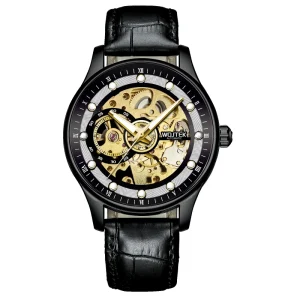 Hollow Out Gold Skeleton Mechanical Watch Visible Movement Luminous Automatic Wrist Watch for Men