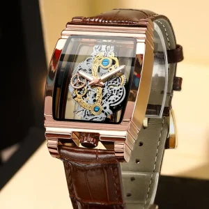 Hollow Out Mens Quartz Watches Brand Gold Skeleton Automatic Quartz Luxury Wrist Watches