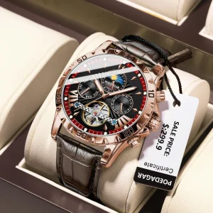 Hollow Tourbillon Automatic Men’s Watch Luxury Leather Waterproof Luminous Mechanical Watch