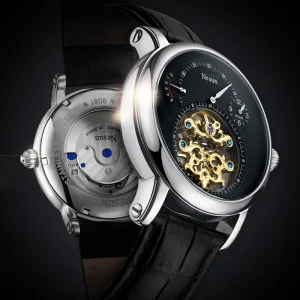 Hollow-out Flywheel Leather Stainless Steel Luminous Waterproof Business Casual Men’s Mechanical Watch