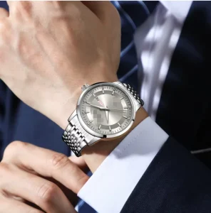 Hollowed Men’s Stainless Steel Band Waterproof Night Light Automatic Date Quartz Watches Clocks