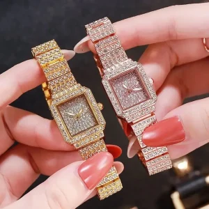 Hot Sell Fashion Rhinestone Ladies Watches Small Dial Casual Wrist Watch Women Full Diamond Square Quartz Wristwatches