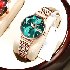 Hot Selling Fashionable Diamond Mirror Waterproof Quartz Women’s Watch Dual Calendar Wristwatch for Women
