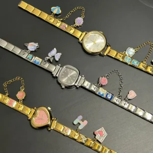 Hot Selling Quartz Italian Charms Watch Colorful Square and Round Italian Charm Bracelet Watch