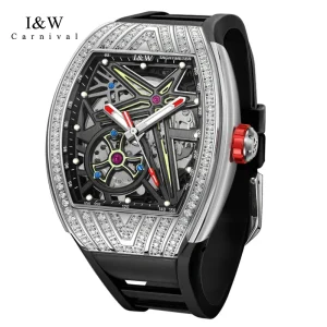 I&W CARNIVAL Luxury Automatic Diver Mechanical Watch for Men 43*51mm Stainless Steel Rubber Band Hip Hop Charm Fashion