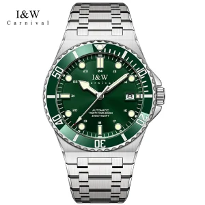 I&W CARNIVAL Luxury Miyota Automatic Sport Diver Mechanical Watch Men Stainless Steel Case Band 30bar Water Resistant Luminous