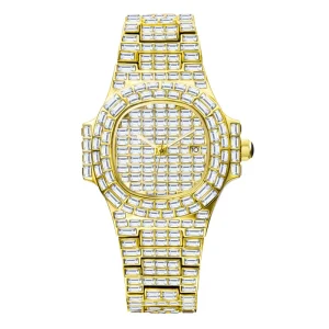 Iced Out Luxury Men Wrist Quartz Watch with Full Zircon Waterproof Gold Stainless Steel Wristwatch Women Diamond Watches