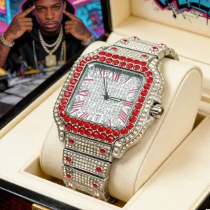 Iced Out Watch Luxury Full Diamond Quartz Watch for Men Roman Numerals