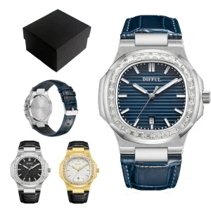 Iced Zircon Ice Blue Moissanite Fashion Men Watch Classic Quartz Watch