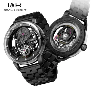 Ideal Knight 6809 Oem Custom Luxury High Quality Hollow Out Fashion Stainless Steel Tourbillon Automatic Watch