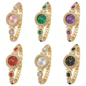 Inlaid Zircon Women’s Quartz Watch Full Diamond Colorful Gemstone Alloy