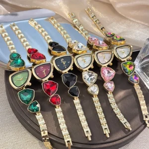 Irregular Design Big Diamond Watch Women’s Luxury Colorful Rhinestone Chain Bracelet Quartz Watches Ladies Wristwatches (WA388)