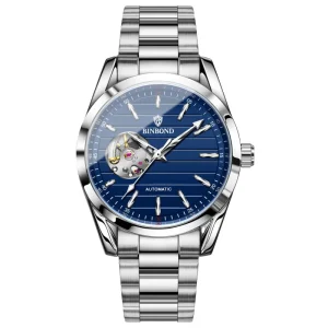 J2307 Casual Luminous 3-pointer Waterproof Stainless Steel Hollow Automatic Mechanical Wrist Watch for Men
