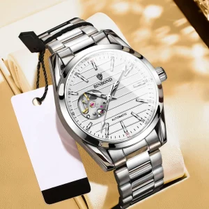 J2307 Men Stainless Steel Mechanical Watch Luxury Automatic Waterproof Business Casual Wristwatch