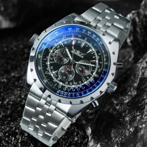 JARAGAR Mens Watches Top Brand Fashion Automatic Sport Watch for Men Mechanical Wristwatches Chronograph Steel Strap