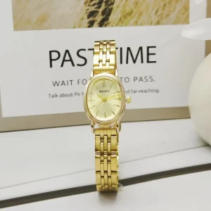 JS 3718 Women’s Gold Quartz Watch with Colored Stone Oval Bracelet Design Stylish Fashion Watch for Students