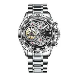 JUELEN9963 Fully Automatic Mechanical Watch Skeleton Design Water Resistant Luminescent Business Men’s Wristwatch