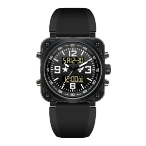 JY-SI082 Luxury Sport Watch for Men Alloy Case Silicone Strap Digital Analog Display 5BAR Water Resistant LED Backlight