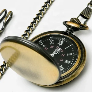 Japan Movt Quartz Golden Glossy Custom Design Your Own Men’s Silver Quartz Black Vintage Necklace Clock Pocket Watch
