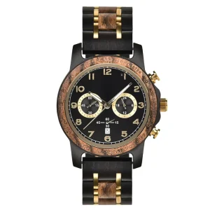 Japanese Chronograph Quartz Movement Customized Logo Mens Wooden Watch