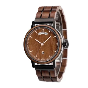 Japanese Quartz Movement 3ATM Waterproof Stainless Steel and Black Walnut Wooden Watch for Men