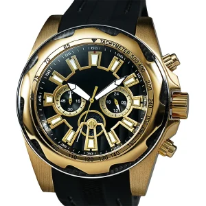 Japanese Quartz Movement Sports Watch Gold case RUBBER Band Fashion Watch Luminous Waterproof Functions Quartz Watch for Men