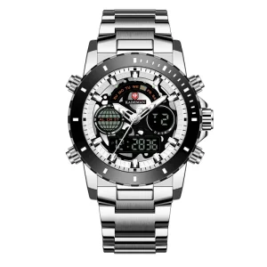 K9102 Fashion Dual Display Timing Stainless Steel 45MM Business Sports Date Montres Pour Hommes Waterproof Quartz Men’s Watch