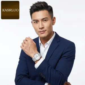KASRLUO Middle aged Elderly Men’s Luxury Watch 42mm Alloy Stainless Steel Band Pointer Dial Luminous Mineral Glass 30M Water