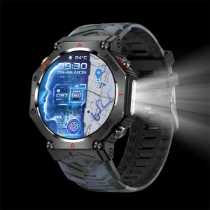 KC91 Outdoor Rugged Smart GPS Watch Tactical Flashlight Compass 3ATM Waterproof 1.39″ Alloy Case Health Monitoring Smartwatch