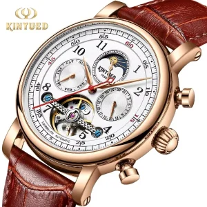 KINYUED J082 Fashion Wristwatches Automatic Mechanical Movement Leather Strap Waterproof Men’s Watches for Men Montres