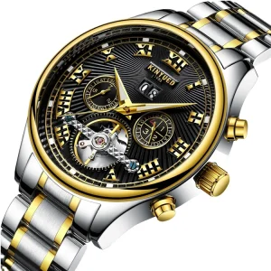 KINYUED Watch Stainless Steel Back Water Resistant Automatic Mechanical Watch