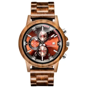 KUNHUANG 1010 Men’s Watches Natural Handmade Wooden Quartz Movement Clock Chronograph Zebra Wood Case Watch for Men Reloj 47 mm