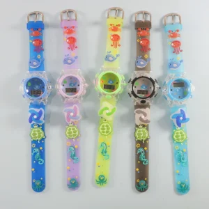 Kids Digital Watch Chronograph Waterproof 10m PU Band Cartoon Pattern LED Display