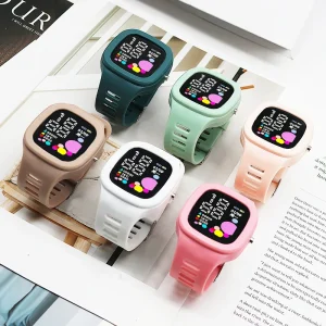 Kids Sports Electronic Watch Unisex Digital Big Screen Square LED Plastic Rubber Band Student Watch
