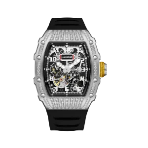 King Series Luxury Automatic Men’s Mechanical Watch Square Silicone Water Resistant Pointer Full Diamond