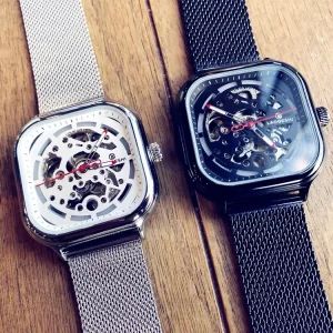 L1002 Automatic Skeleton Watch Custom Logo Square Case 30m Waterproof Wrist Mechanical Watch Luxury for Sport