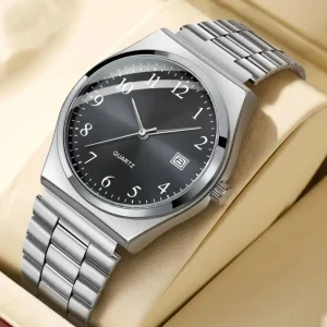 L107 Men’s Quartz Watch Simple Business Style Steel Strap Wristwatch