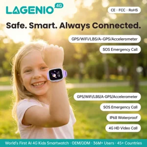 LAGENIO L29E 4G Kids Smart Watch Square TFT Display GPS LBS WIFI SIM Card Video Voice Call IP68 Waterproof SOS Button Family