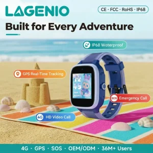 LAGENIO L29Q Square 4G Video Call AI Voice Assistant HD Camera 1.4inch Waterproof IP68 Android 8.1 GPS SOS Kids Smart Watch