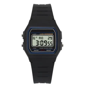 LCD Display Black Square Dial Alarm Calendar Waterproof Ultrathin Plastic Outdoor Sport Wrist Digital Watch for