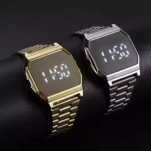 LED Digital Women Watch Unisex Electronic Clock Adjustable Stainless Steel Link Electronic Watches