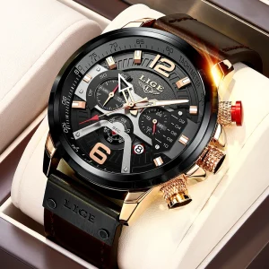 LG8917 Casual Sport Chronograph Men’s Wristwatch Quartz Leather Waterproof