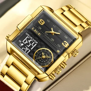 LG8925 Golden Quartz Men’s Sports Watch with Chronograph and Dual Display
