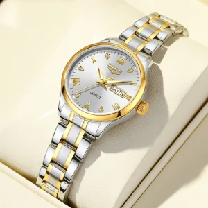 LG89259 Custom Logo Women’s Watch Luxury Gold Diamond Stainless Steel Waterproof Luminous Date Watch