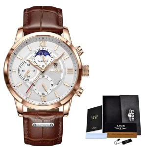 LG8932 Big Dial Women Watch Sport Leather Waterproof Quartz Watch 24 Hour Moon Phase Wristwatch for Women